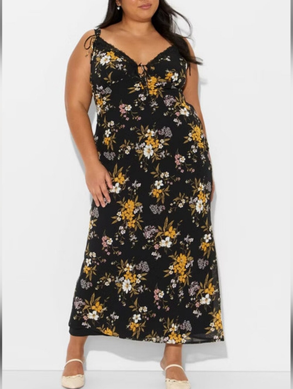 NWT Wild Fable Black Floral Maxi Dress with Yellow & White Blooms 4X